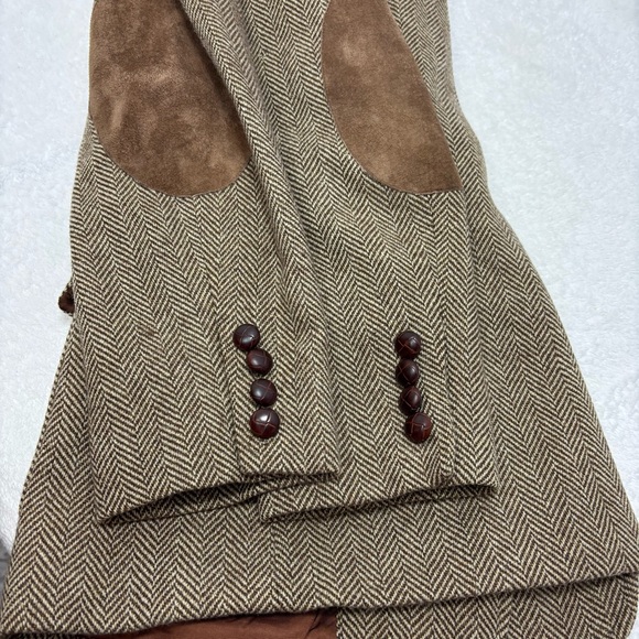 Lauren Ralph Lauren Brown Herringbone Wool Blazer Suede Elbow Patches Size 12 - Picture 15 of 15